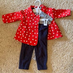 Red Hearts Jacket Carter’s Girls 12 mo 3 piece outfit.
